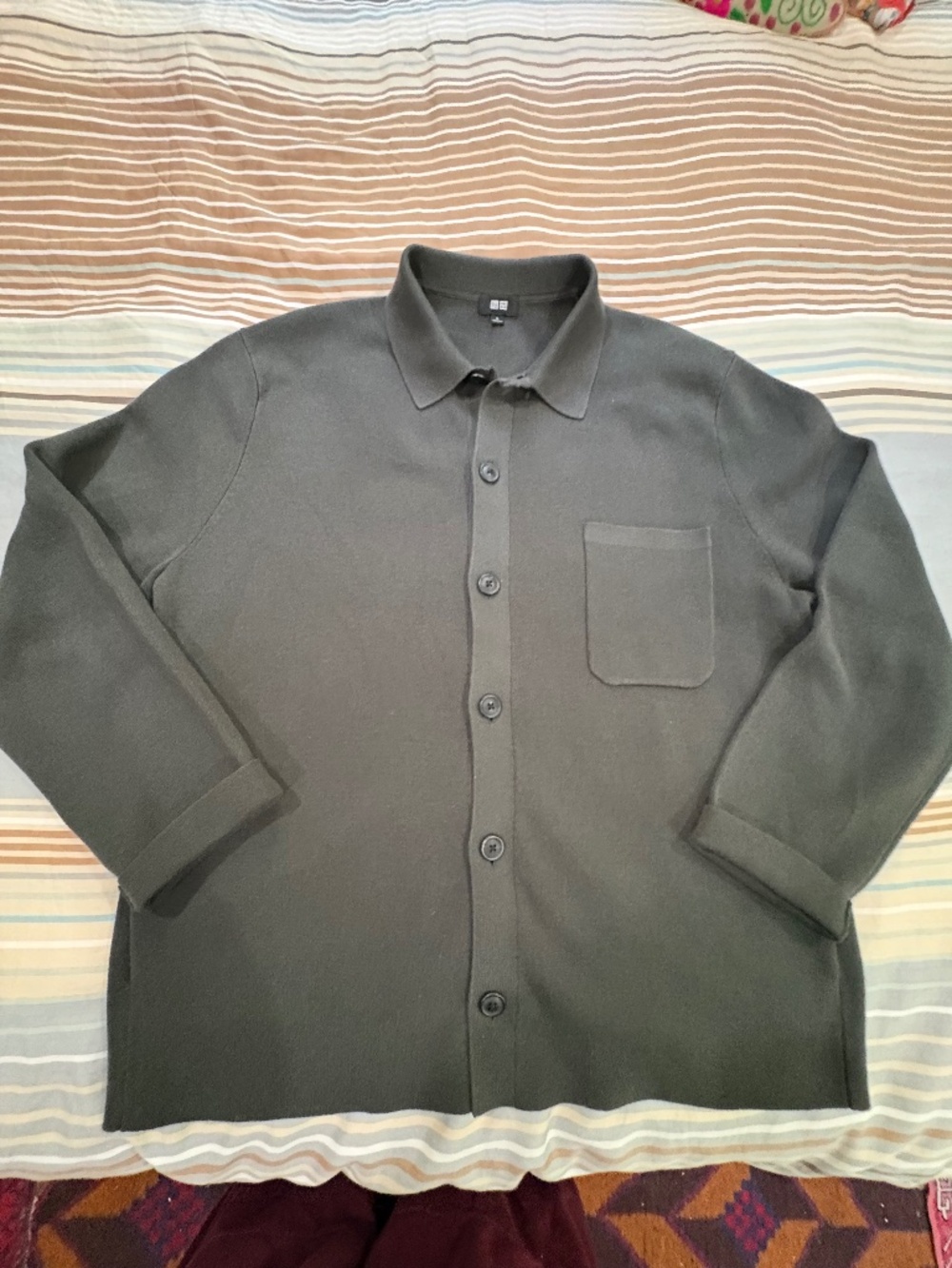 Uniqlo Menβs L Button-Up Knit Sweater | Dark Olive Green